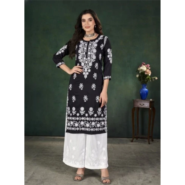 "Chikankari Embroidery Kurti with Plazzo Set in Heavy Muslin Fabric - 2-Piece Stylish Outfit"