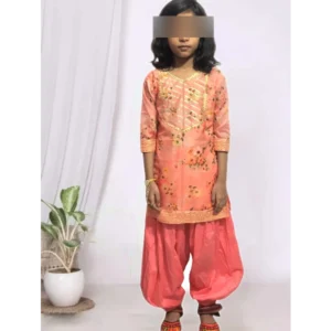 "Vibrant Deep Peach Churidar Attire for Girls"