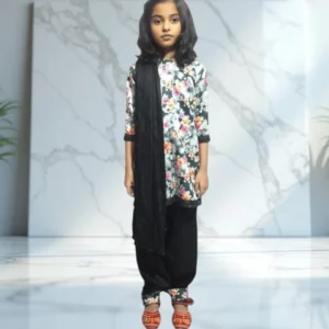 Elegant Midnight Black Kurti with Afghan Salwar