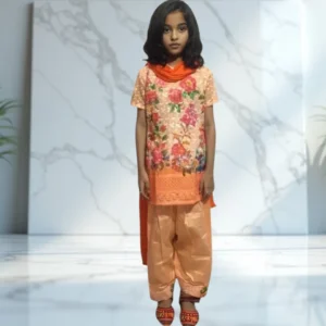 Traditional Chikankari kurti set for kids in pastel color with intricate embroidery