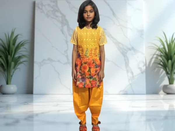 "Stylish Chikankari Marigold Kurti Attire"
