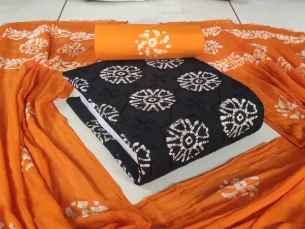 Black Premium Poplin Cotton Wax Batik fabric with embroidery work and matching dupatta – elegant ethnic wear material