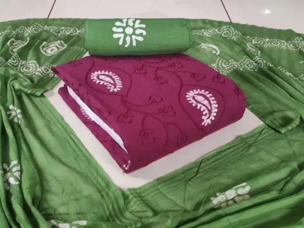 Premium Poplin Cotton Wax Batik fabric with embroidery work and matching dupatta – elegant ethnic wear material
