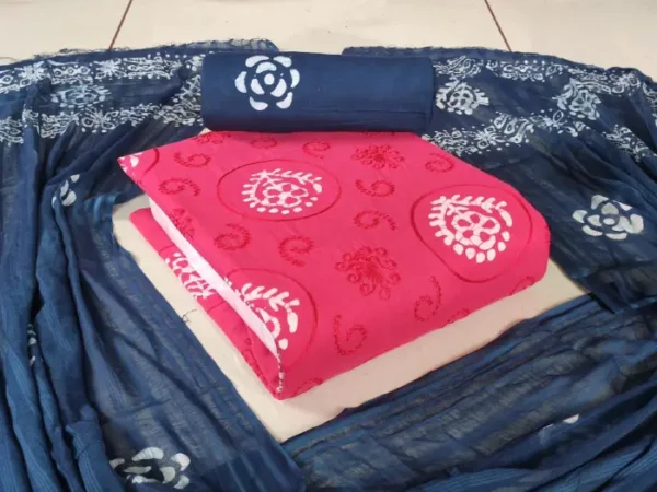 Premium Poplin Cotton Wax Batik fabric with embroidery work and matching dupatta – elegant ethnic wear material