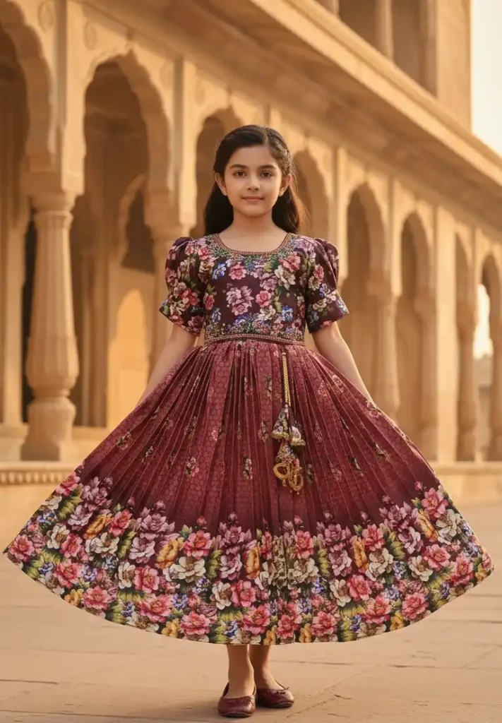 Stylish Gown with Mirror Detailing on Neck & Waist – Drape Style Dupatta Look