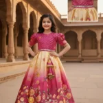 Rani Pink Ethnic Gown with Pale Peach Contrast | Party Wear Dress