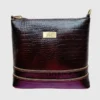 Dark cherry brown genuine leather handbag with crocodile-embossed texture and elegant structured design