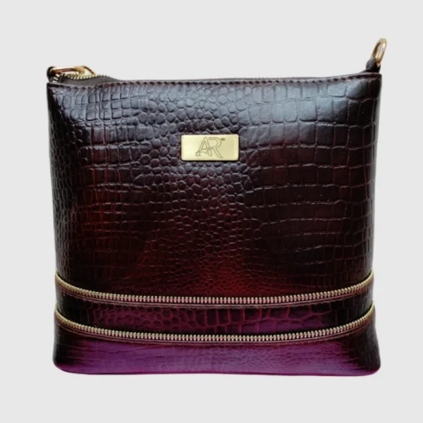 Dark cherry brown genuine leather handbag with crocodile-embossed texture and elegant structured design