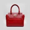 Coral Red Crocodile-Embossed Leather Handbag