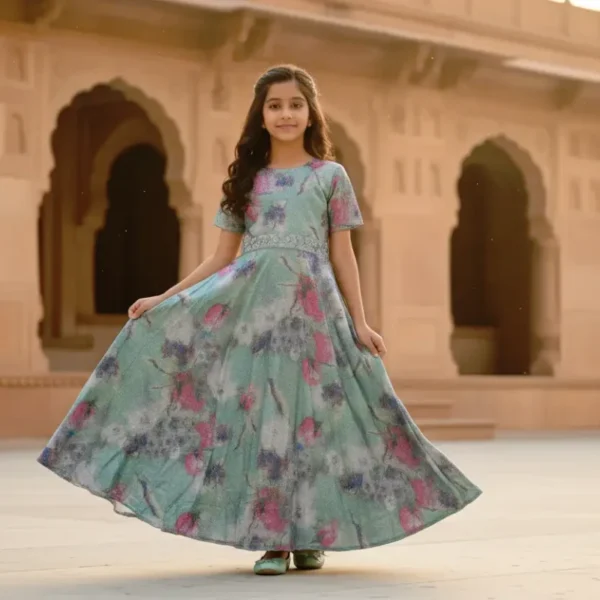 Imported Green Glow Gown with Waist Belt Detailing | Elegant Party Wear Dress