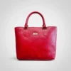 Ruby red genuine leather tote bag with classic elegant design and structured silhouette
