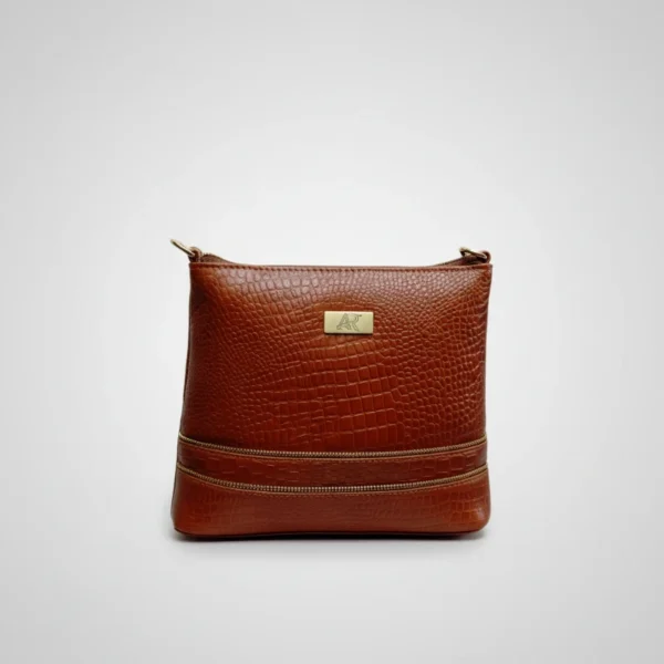 Tan Color genuine leather handbag with crocodile-embossed texture and elegant structured design